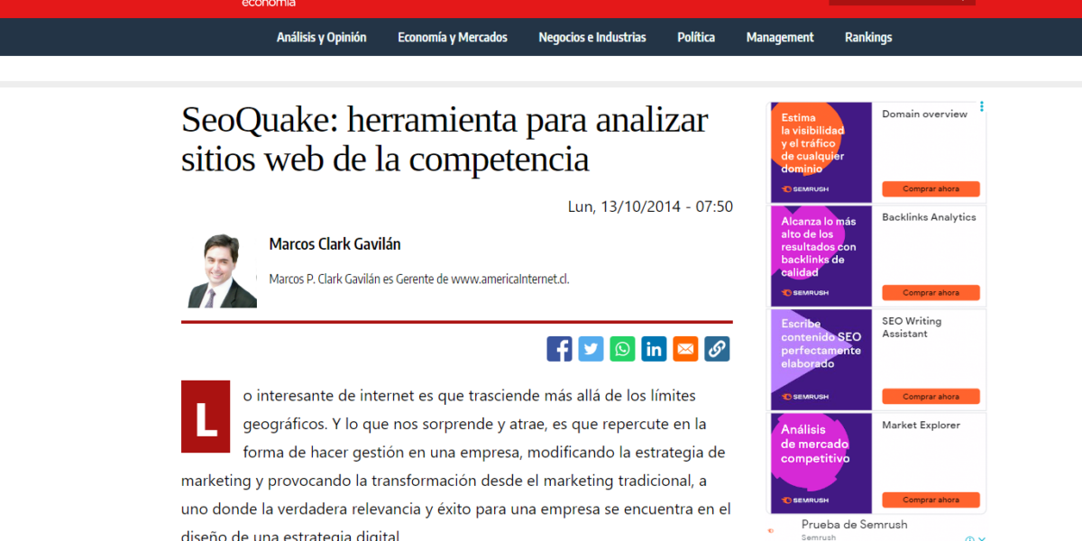 SeoQuake Herramienta para analizar Diseño de Sitios Web de la competencia