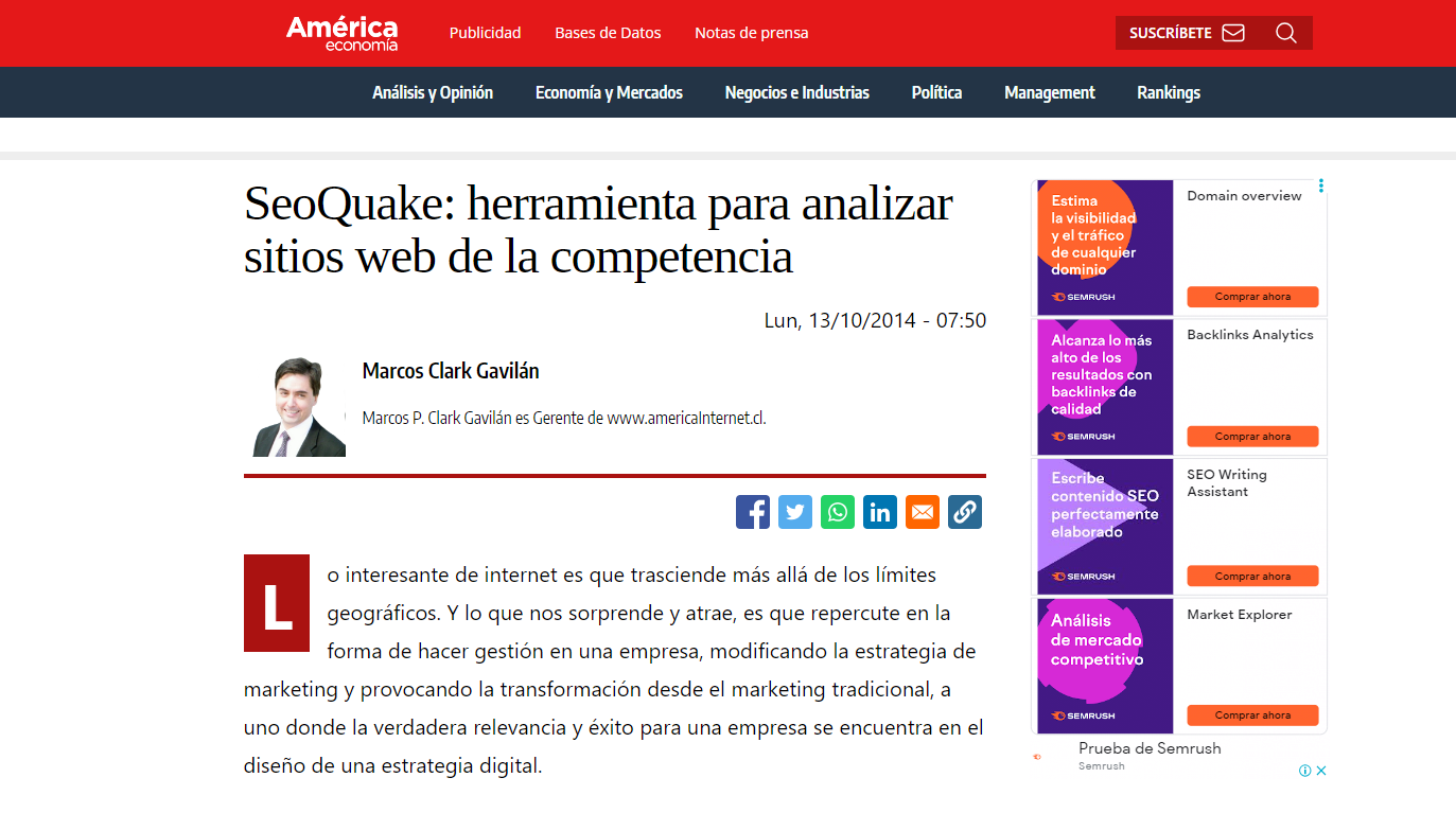 SeoQuake Herramienta para analizar Diseño de Sitios Web de la competencia