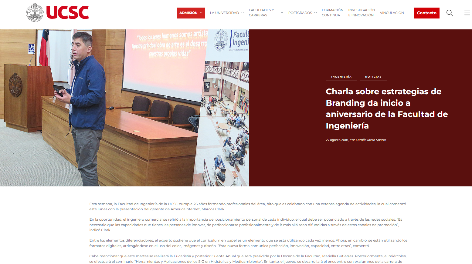 Cátedra sobre Estrategias de Branding da inicio a aniversario de la Facultad de Ingeniería